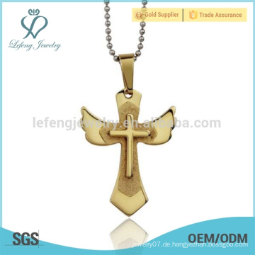 Engel Flügel Kreuz Anhänger, Edelstahl Jesus Anhänger, Gold Kreuz Anhänger Schmuck